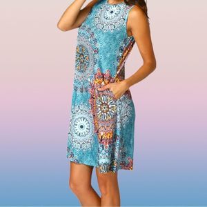 NWOT Women’s Summer Tank Dress Floral Dress Sleeveless Loose Tank Dress Sz Small